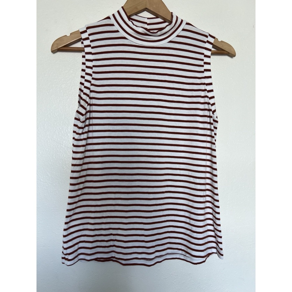 Sleeveless-Mock Neck Top-S/M-Stretchy-Soft-French Girl-Parisian-Coastal-Striped - Picture 2 of 6